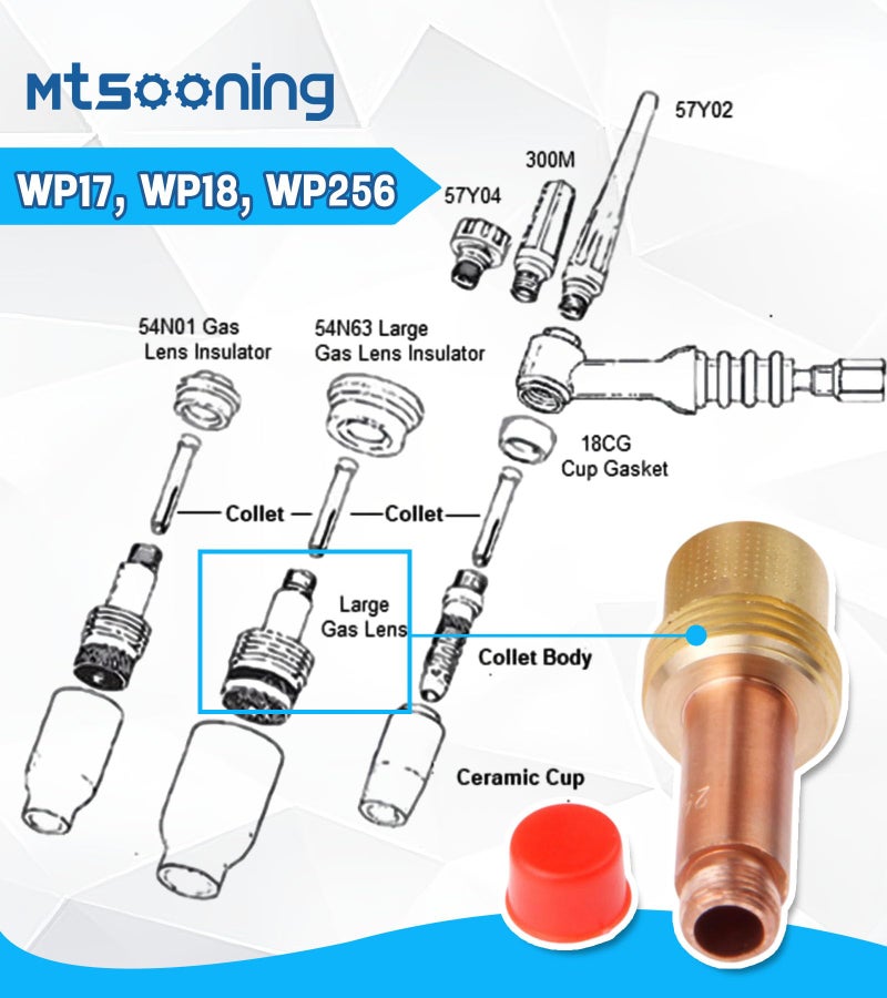 Mtsooning 5PCS 45V26 2.4mm(3/32inchs) Gas Lens Collet Body Copper Consumables KIT for TIG Welding Torch 17,18 and 26 Series - Image 2